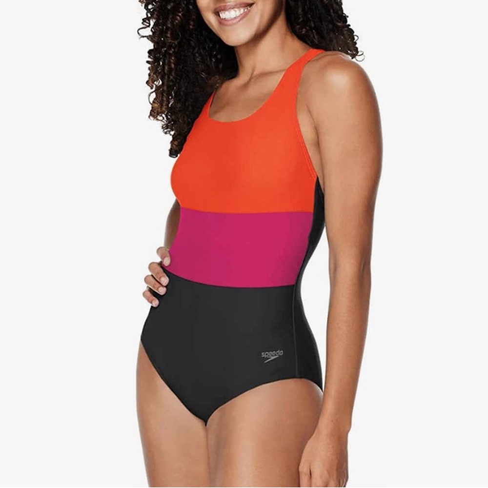 Speedo Women's One Piece Swimsuit - Orange, Pink, and Black